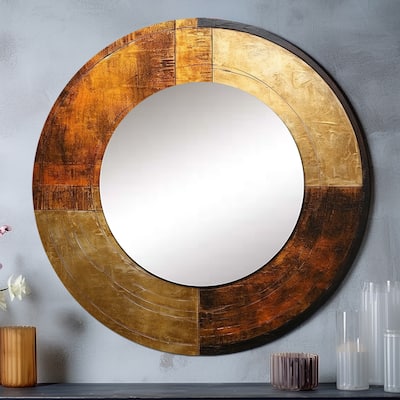 Designart "Bronze Brilliance Symetry" Abstract Shapes Living Room Mirror - brown Modern Round Mirror
