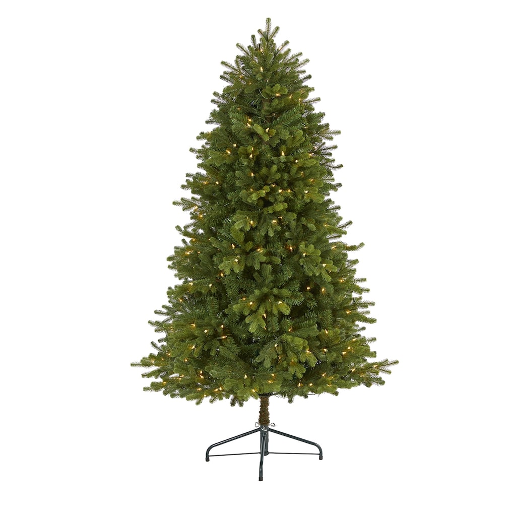 Artificial Christmas Tree 5.5Ft with Lights - Washington Fir Tree, Holiday Decor, Bendable Branches - Green - 66