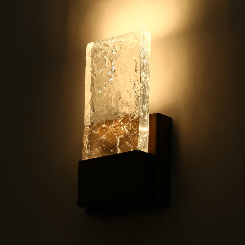 Modern Glam LED Flush Mount Textured Glass Wall Sconce Accent Bedroom Lighting - W4.7" x H9.1"
