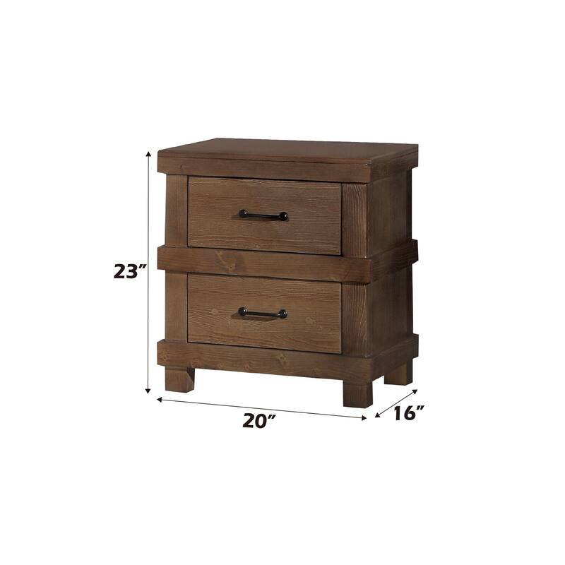 Antique Oak Finish Nightstand with Two Spacious Drawers