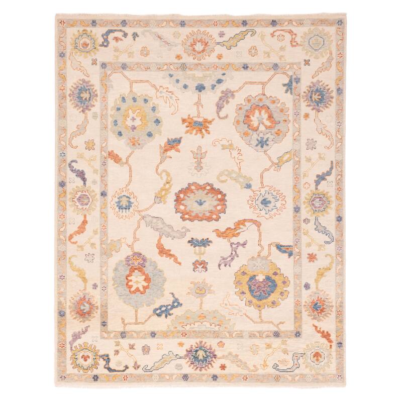 ECARPETGALLERY Hand-knotted Modern Oushak Ivory Wool Rug - 8'1 x 10'1