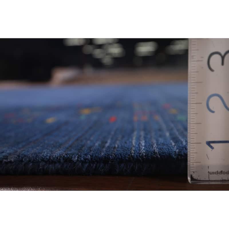 Royal Blue Striped Gabbeh Oriental Area Rug Handmade Silk Carpet - 7'8"x 9'5"