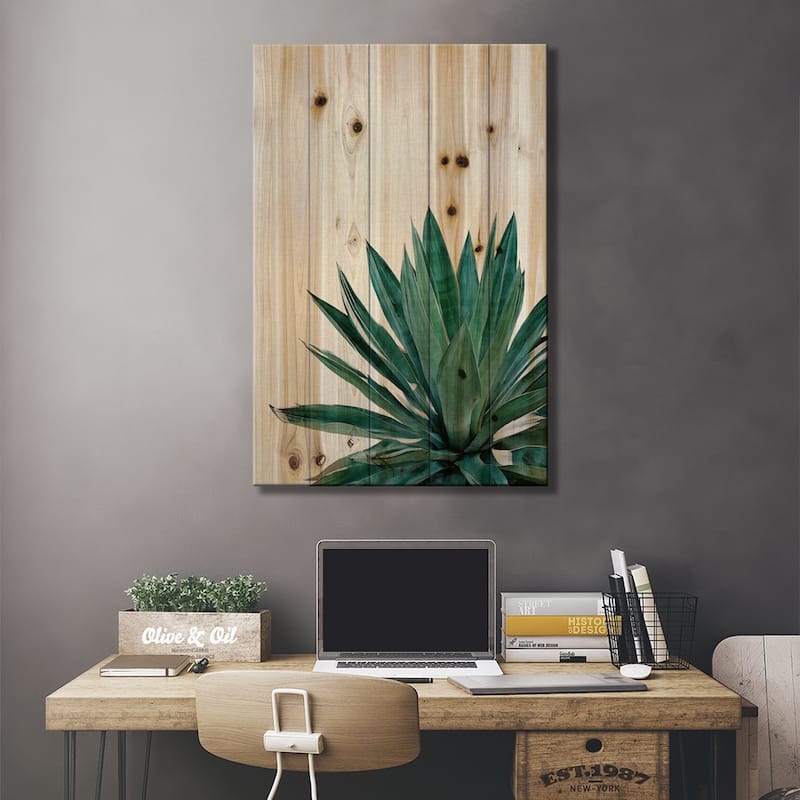 Agave Cactus Print On Wood by Orara Studio - Multi-Color