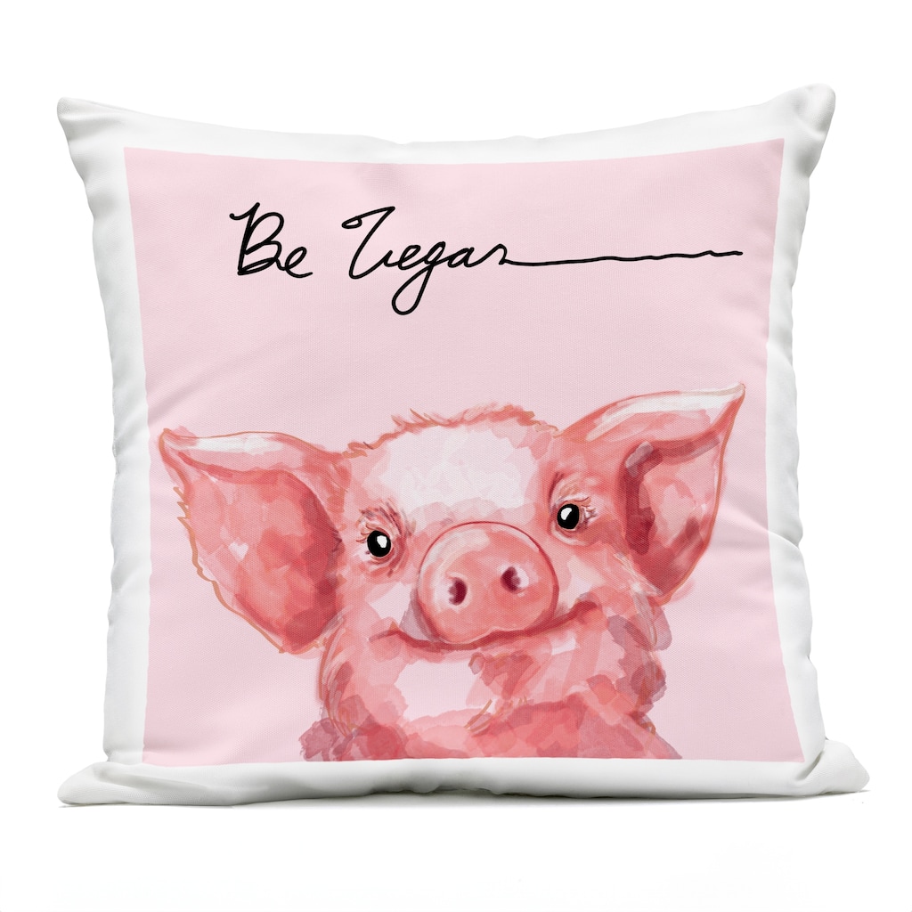 Stupell Be Vegan Cute Pig Printed Outdoor Throw Pillow Design by Stella Chang