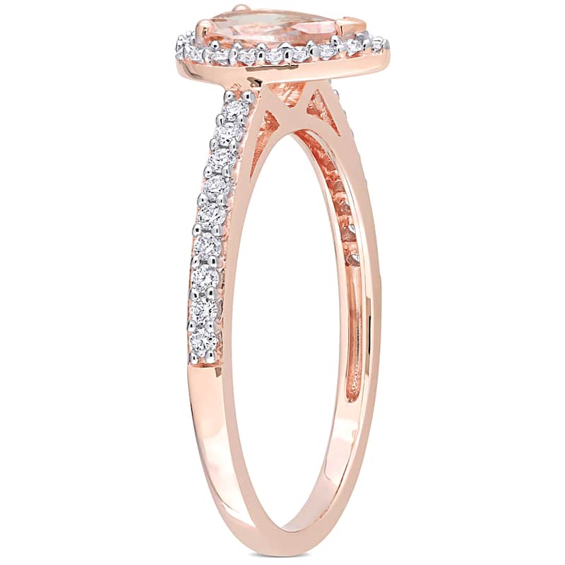 Miadora 10k Rose Gold Pear-cut Morganite and 1/4ct TDW Diamond Halo Teardrop Ring