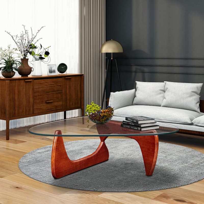 50"L Triangle coffee table Wood Base for living room