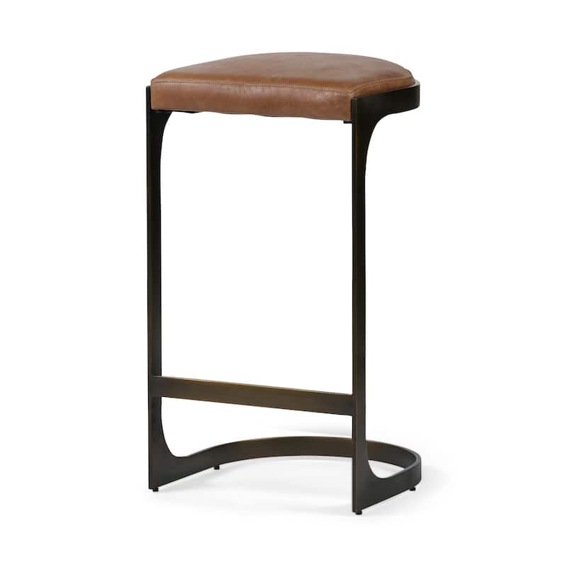 Mercana Tyson 31" Seat Height Brown Leather Seat Black Metal Frame Stool