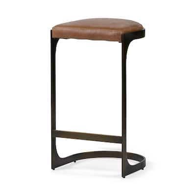 Mercana Tyson 31" Seat Height Brown Leather Seat Black Metal Frame Stool