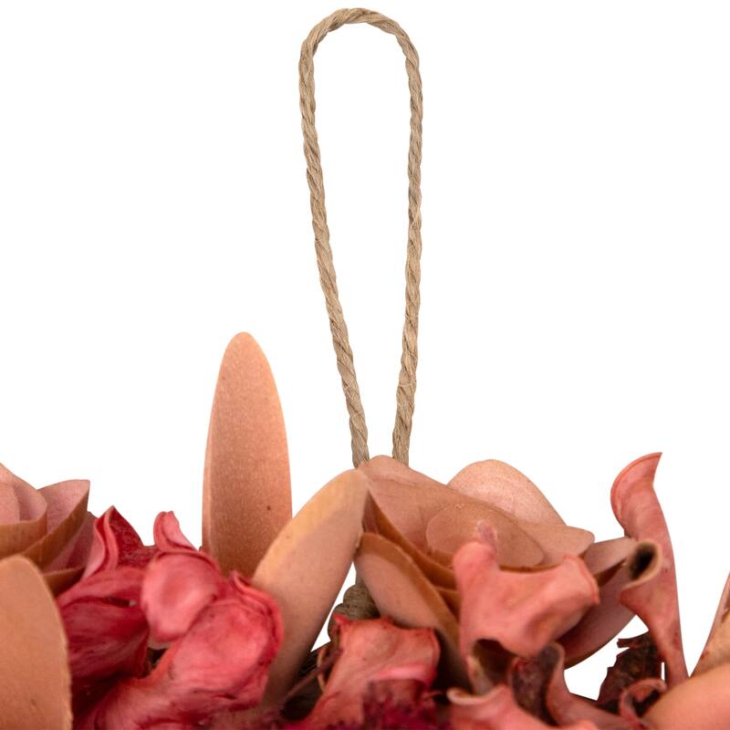Roses and Wooden Flowers Artificial Spring Wreath - 12" - Unlit - Pink