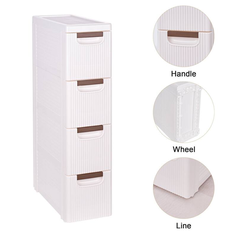 Javlergo White Stripe Narrow Storage Cabinet 3/4/5-Layer Rolling Bathroom Organizer with Drawers Wheels for Bathroom Living Room