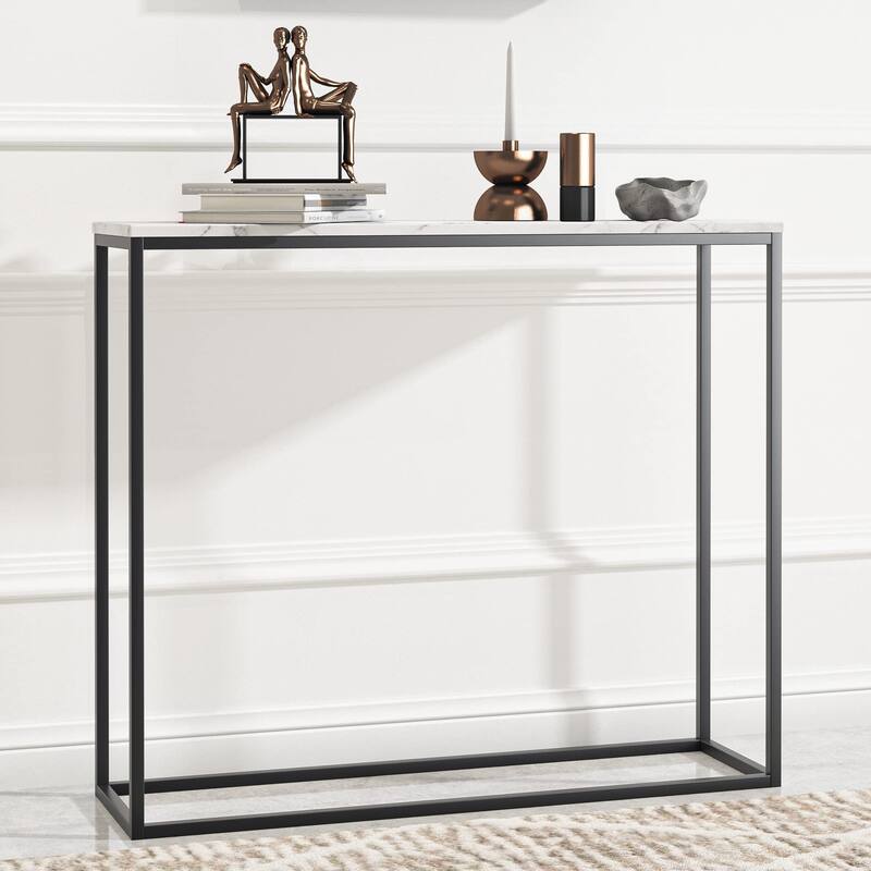 Roomfitters White Faux Marble Console Table, Bar Table for Dining Room, Living Room Sofa Table