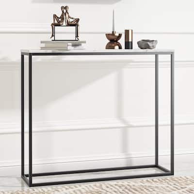 Roomfitters White Faux Marble Console Table, Bar Table for Dining Room, Living Room Sofa Table