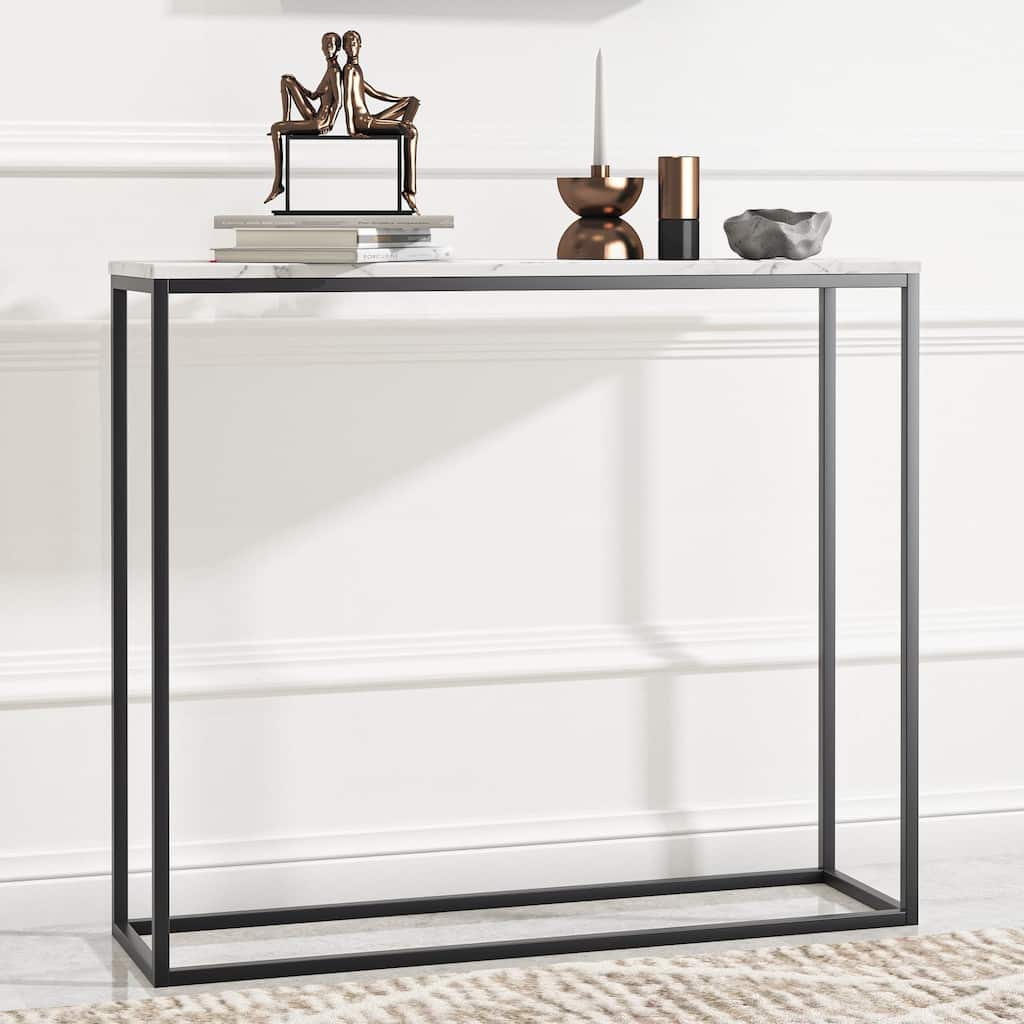 Roomfitters White Faux Marble Console Table, Bar Table for Dining Room, Living Room Sofa Table