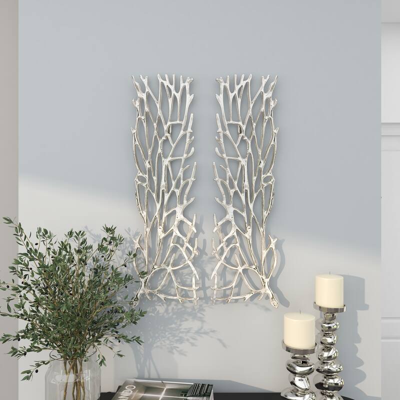 Silver Aluminum Metal Inspired Coral Wall Decor (Set of 2) - Silver or Gold