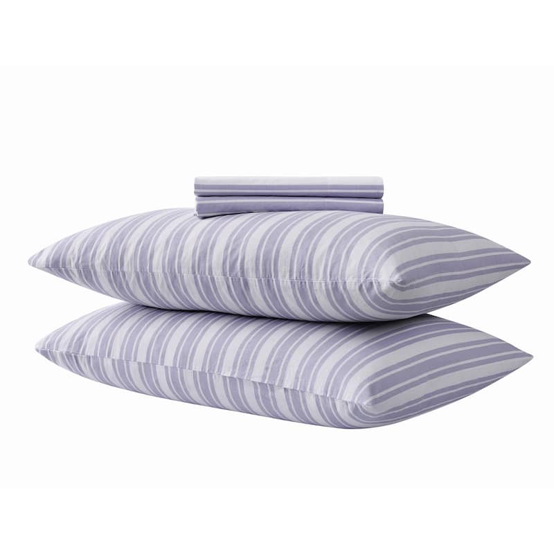 The Farmhouse by Rachel Ashwell Wide Ticking Stripe 4 Piece Sheet Set - Queen - White/Lavender