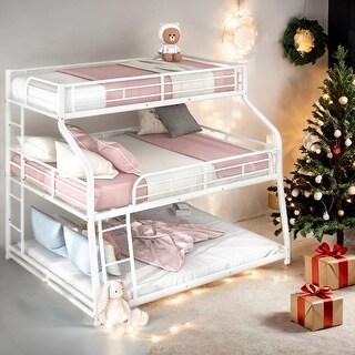 Twin XL/Full XL/Queen Triple Bunk Bed With Ladder,Guardrails for Bedroom