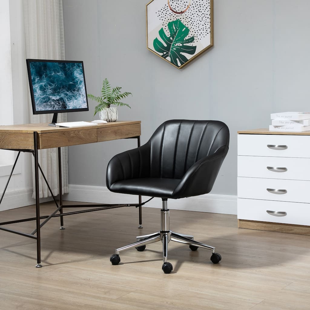 Vinsetto Mid Back Home Office Chair Computer Desk Chair with PU Leather, Adjustable Height, Swivel Wheels for Study, Bedroom