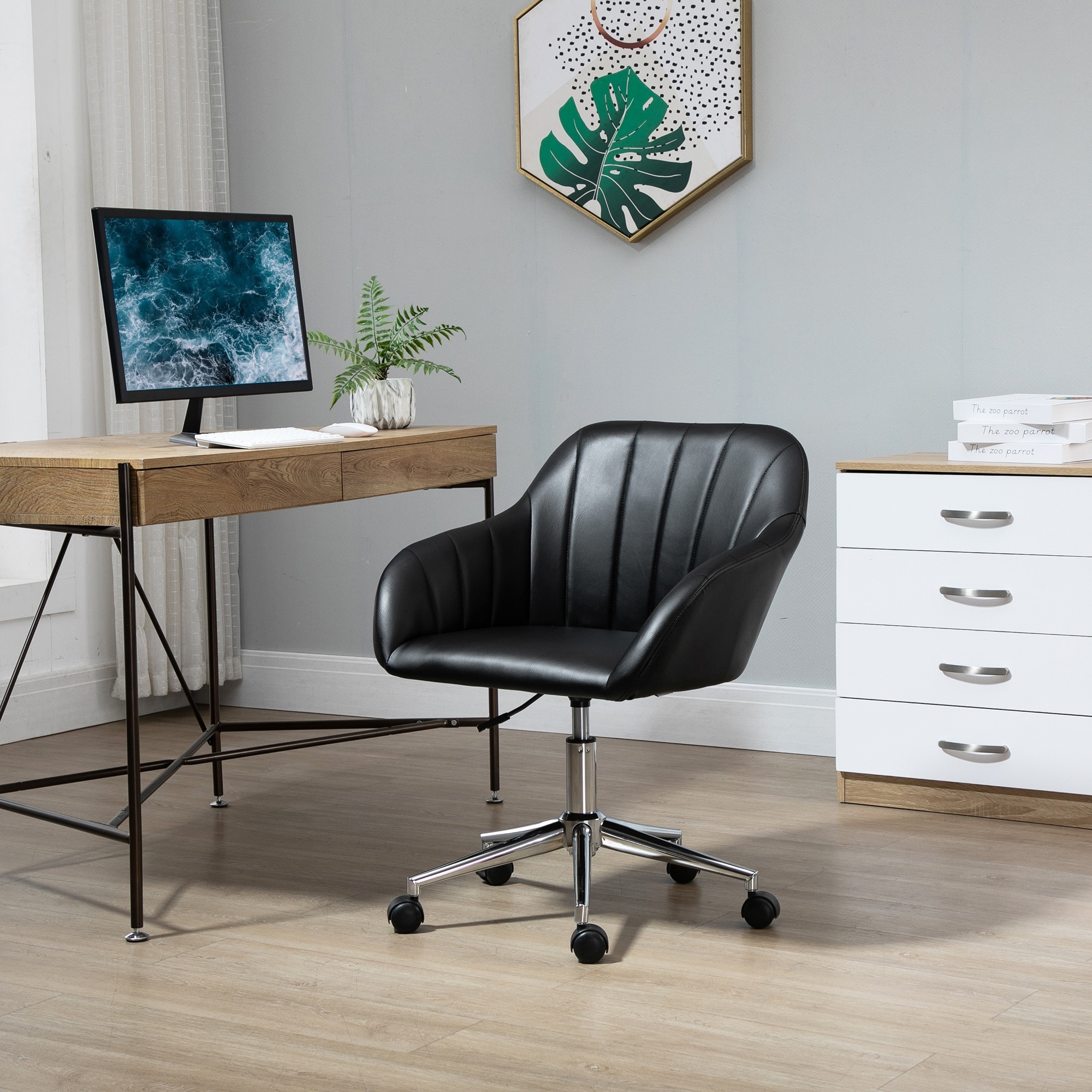 Vinsetto Mid Back Home Office Chair Computer Desk Chair with PU Leather, Adjustable Height, Swivel Wheels for Study, Bedroom
