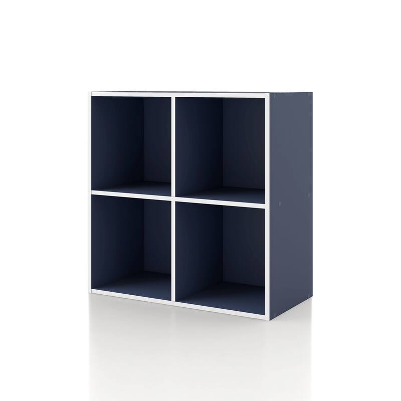 DH BASIC Modern Wood Customizable Stackable Storage Organizer - Cube Shelves, Drawer Cabinet, Bookcase with Doors by Denhour - 4-Cube - Steel Blue