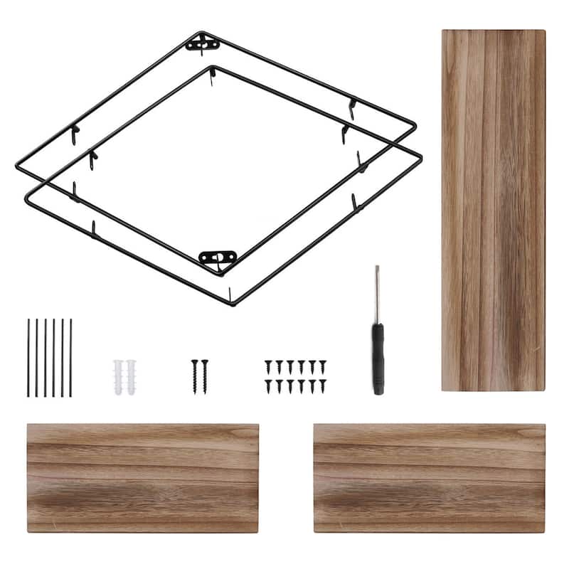 Floating Wall Mounted Display Shelf 3 Tiered Wooden Shelves Black Frame Shelving