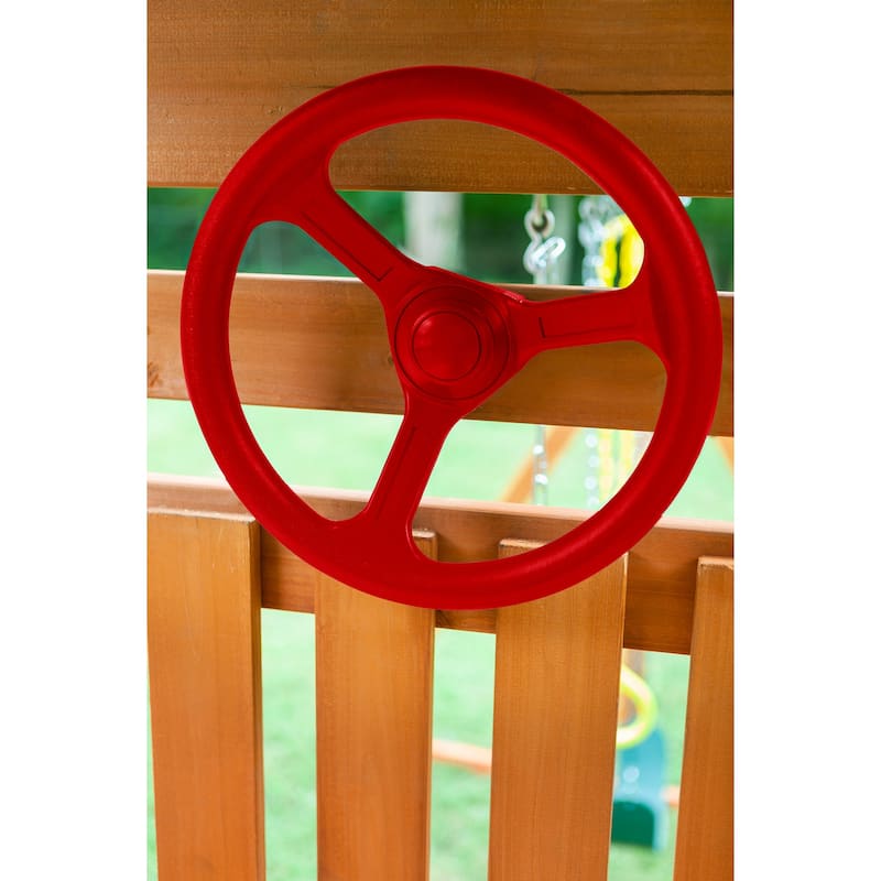 Mountain View Swing Set with Tarp Roof, Climbing Wall, Monkey Bars