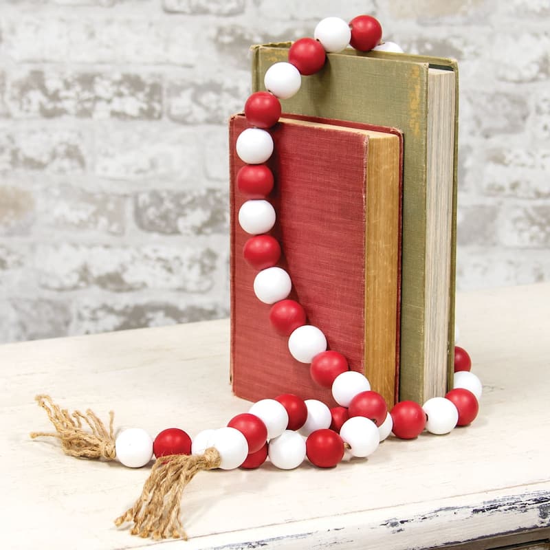 Beaded String Red White w/Jute Tassels