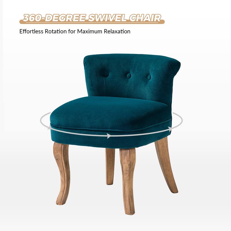 Xacobo Modern Velvet Tufted Vanity Stool with Wood Legs Set of 2 by HULALA HOME