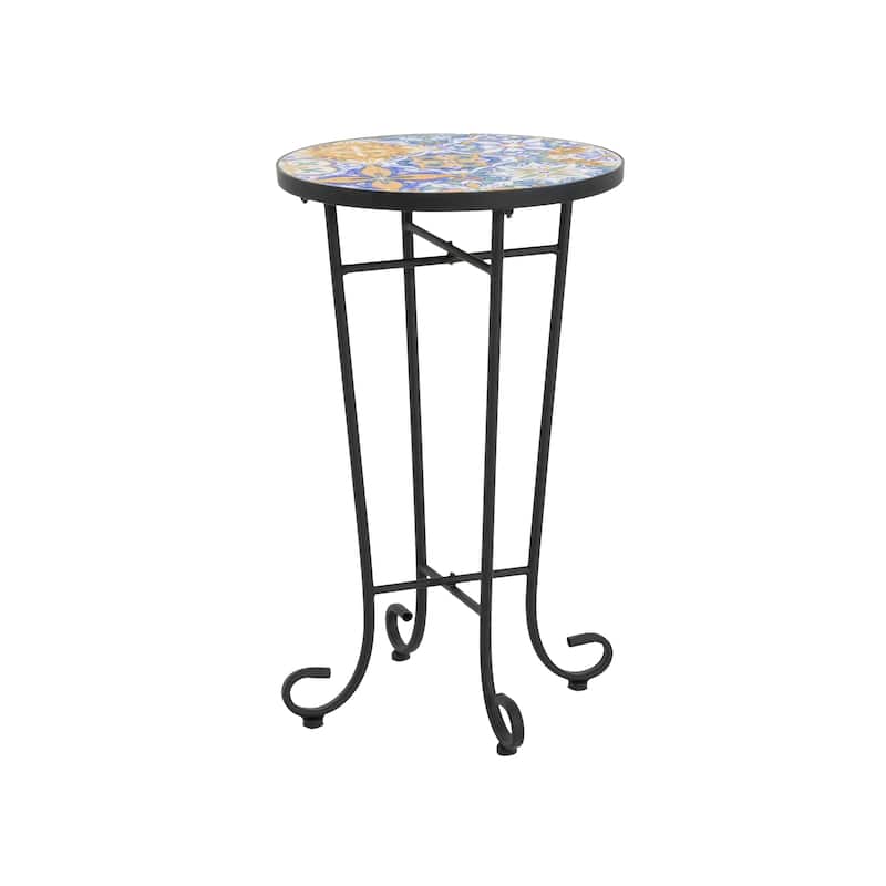 Roomfitters Mosaic Outdoor Patio Side Table with Ceramic Tile Top and Curvy Legs, Colorful