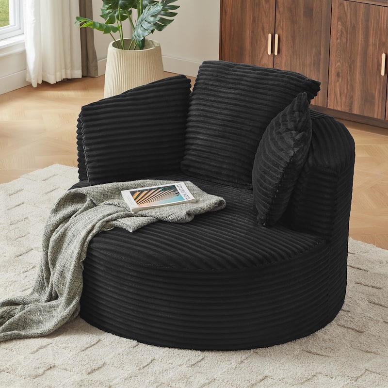 Compressible Corduroy Round Chair With Cushioned Backrest-Modern Comfort Seating(No Swivel)