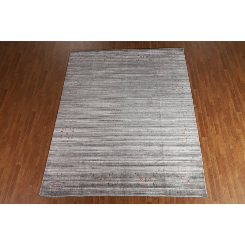 Hand Knotted Oriental 100% Wool Carpet Tribal Tribal Greys & Charcoal Gabbeh Area Rug - 9' 11'' X 7' 11''