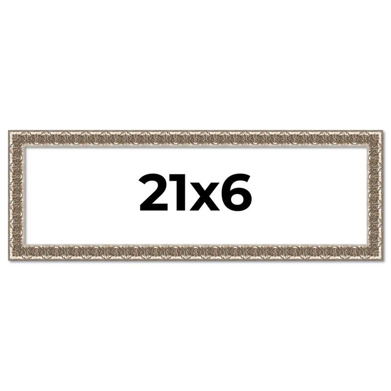 21x6 Frame Silver Versailles Ornate Solid Wood Picture Frame | 1 Inch