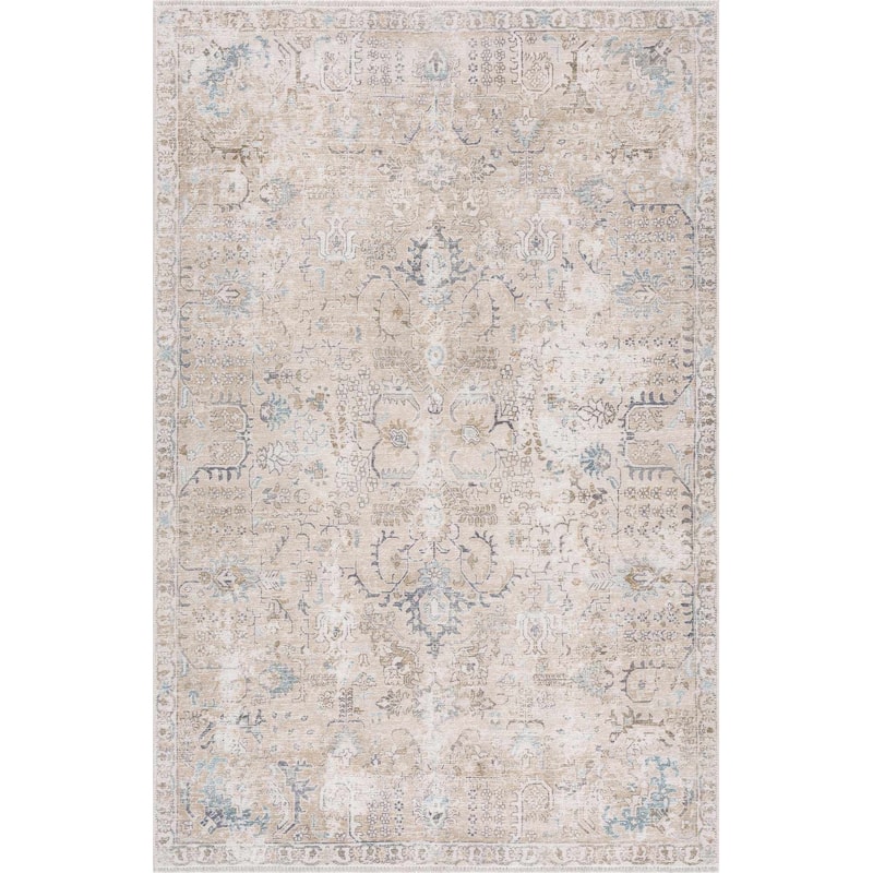 Hauteloom Caylin Living Room, Bedroom Machine Washable Area Rug - Cream, Dark Brown, Peach - 5' x 7'6"