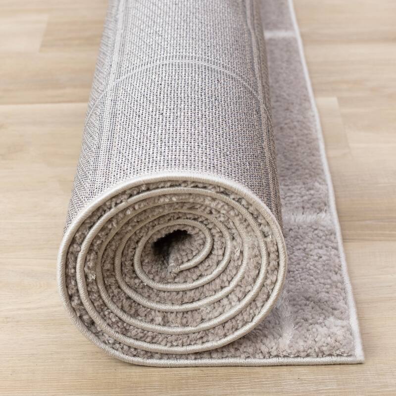 Sutton Collection - Plush Polyester Cream White Lines Area Rug
