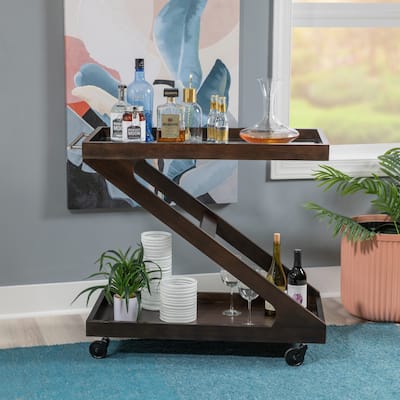 Z Shaped Wooden Serving Bar Cart - 39.5" - Brown