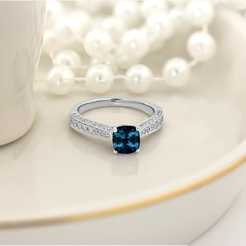 Auriya 1ct Unique Cushion-cut London Blue Topaz and Diamond Engagement Ring 3/8ctw 14k Gold