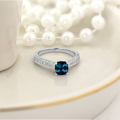 Auriya 1ct Unique Cushion-cut London Blue Topaz and Diamond Engagement Ring 3/8ctw 14k Gold
