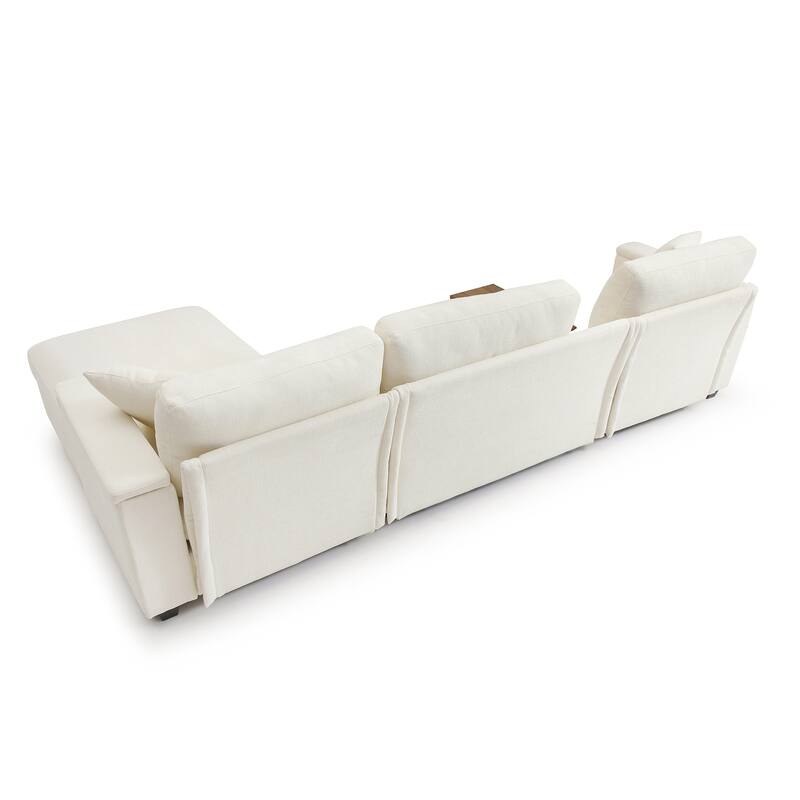 120.3" L-Shaped Sectional Sofa with Wide Seats, USB Charging, Foldable 360掳 Tray, Cup Holders, Storage Ottoman & Armrest