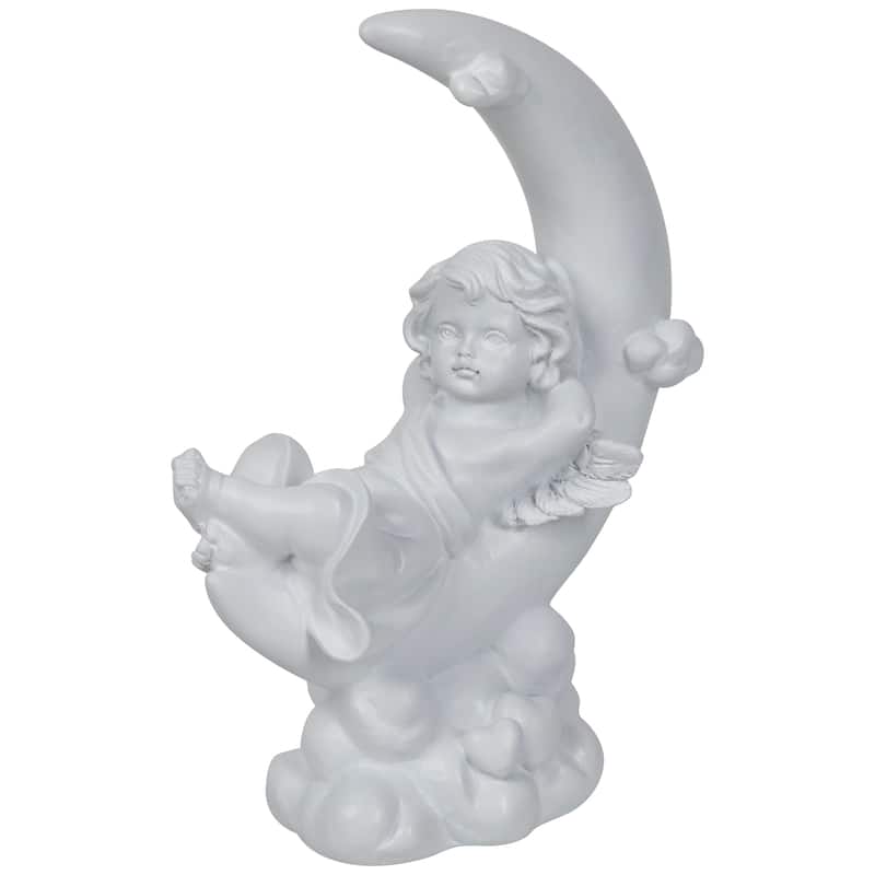 Boy Cherub Resting on Crescent Moon Statue - 7.25"