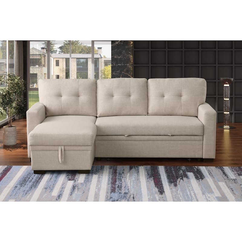 Elegant Cotton Linen Storage Sofa: 82"Lx53"Wx34"H, 191 lbs, Beige, with Chaise, Convertible, Removable Cushions