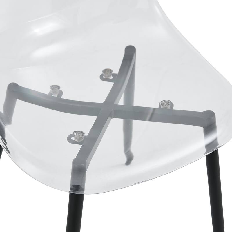Roomfitters Transparent Plastic Dining Chairs with Black Metal Legs, Armless Crystal Nordic Style Set of 4 for Home Use, Black