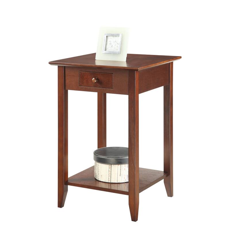 Classic 1 Drawer End Table with Spacious Shelf, Solid Pine Legs and Ash Veneer Top for Living Room or Bedroom - 18