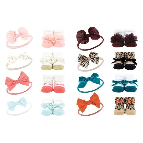 slide 1 of 1, Hudson Baby Infant Girl 16Pc Headband and Socks Set, Coral Gold Fall Leopard, One Size - Coral Gold Fall Leopard Coral Gold Fall Leopard - One Size