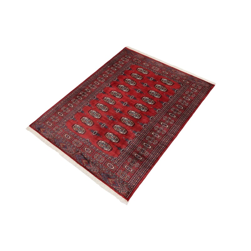 Rustic Bokhara Paola Red Blue Hand Knotted Rug - 4'1'' x 6'0''