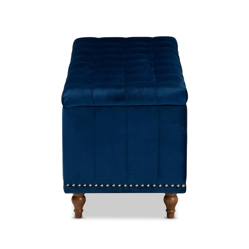 Kaylee Modern and Contemporary Navy Blue Velvet Fabric Upholstered Button-Tufted Storage Ottoman Bench