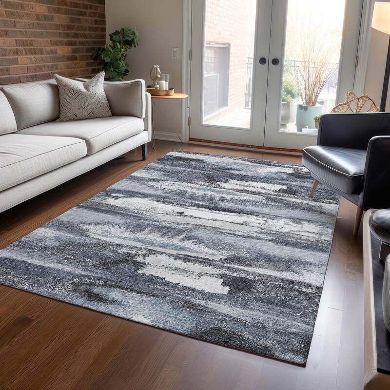 Machine Washable Indoor/ Outdoor Abstract Modern Chantille Rug