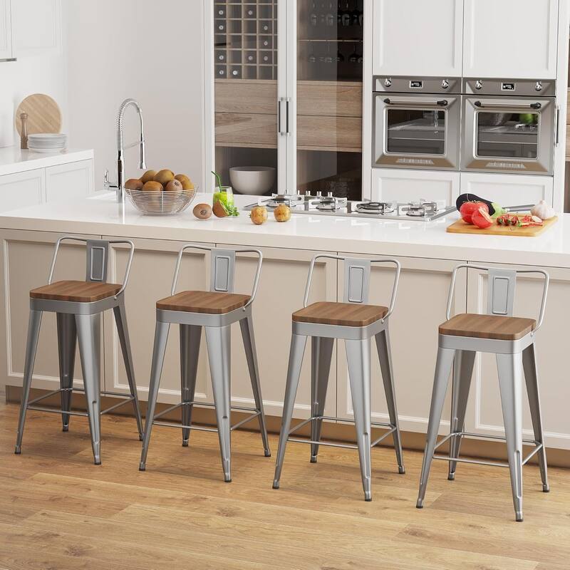 Counter & Bar Stools with Metal Frame Kitchen Stools with Low Back Kitchen Bar Furniture Stools with Square Wooden Seat