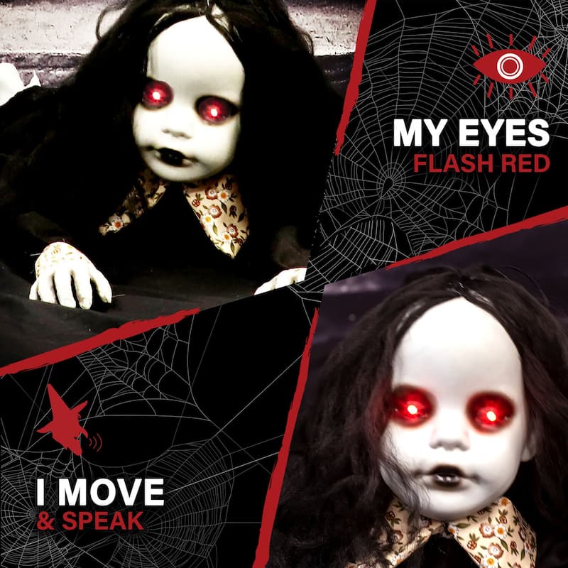 Haunted Hill Farm 29-In. Creepy Dawn the Animated Crawling Zombie Girl, Indoor or Covered Outdoor Decoration