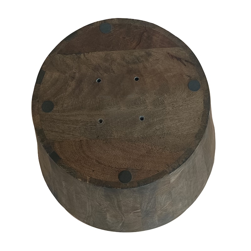 24 Inch Side End Table Round Drum Shape Handcrafted, Distressed Gray, Mango Wood