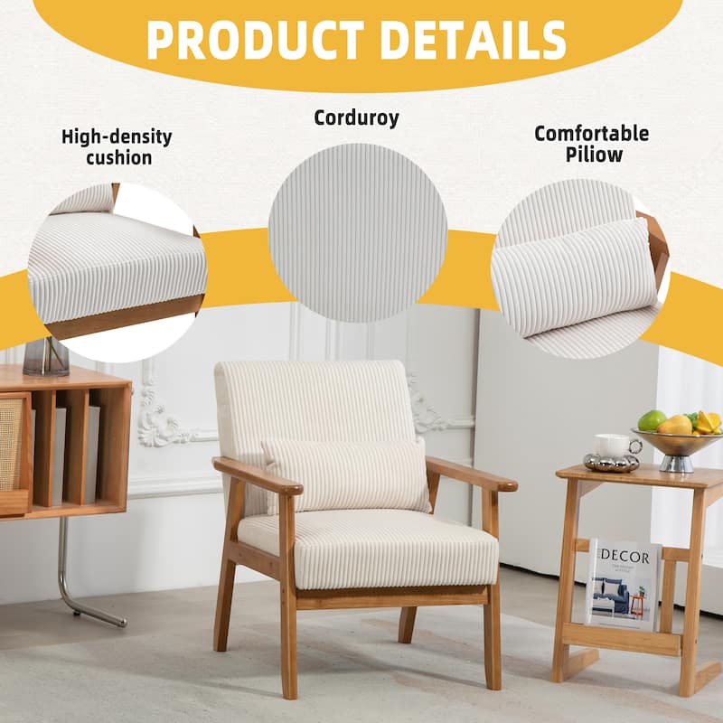 Corduroy Accent Chair,Solid Wood Armchair for Living Room