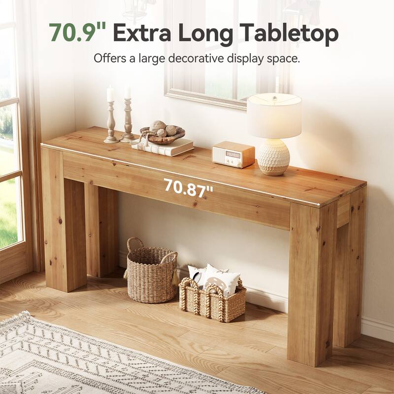 Solid Wood Console Table for Entryway, 70.87-Inch Extra Long Sofa Table Behind the Couch - 13.78" D x 70.87" W x 33.46" H